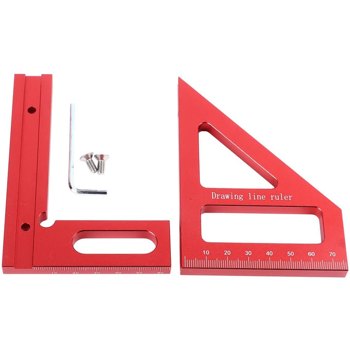 Règle de mesure multi-angles 3D 45 90 degrés Alliage d'aluminium Équerre de menuiserie Rapporteur d'onglet rouge