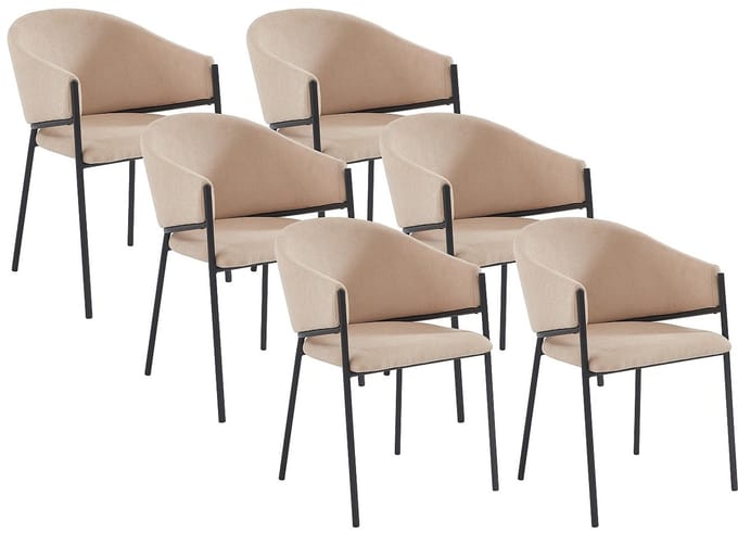Vente-unique Set van 6 stoelen met armleuningen van stof en metaal - Beige - ORDIDA