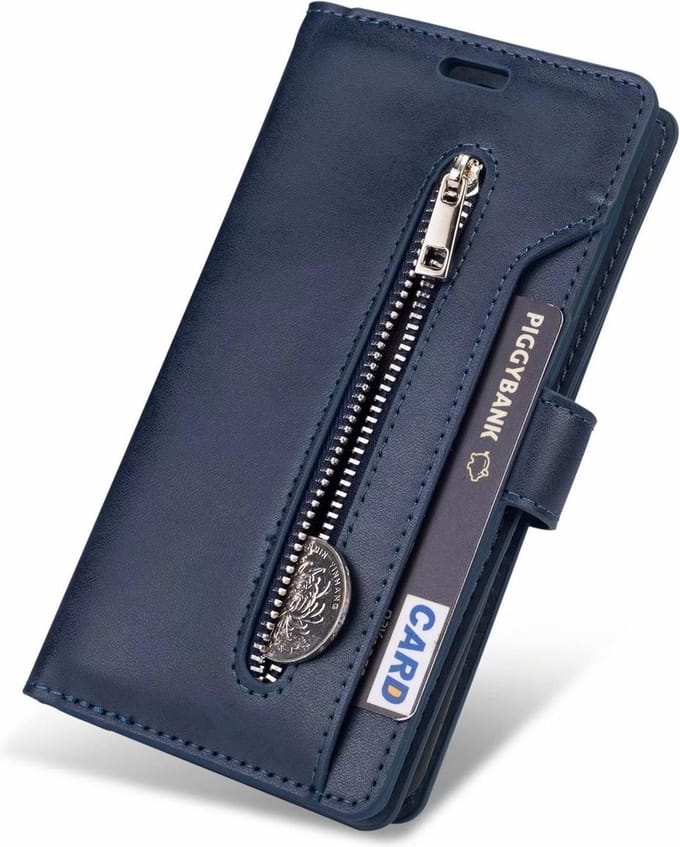 Hoesje geschikt voor iPhone 12 Pro Max - Bookcase - Koord - Pasjeshouder - Portemonnee - Rits - Kunstleer - Blauw
