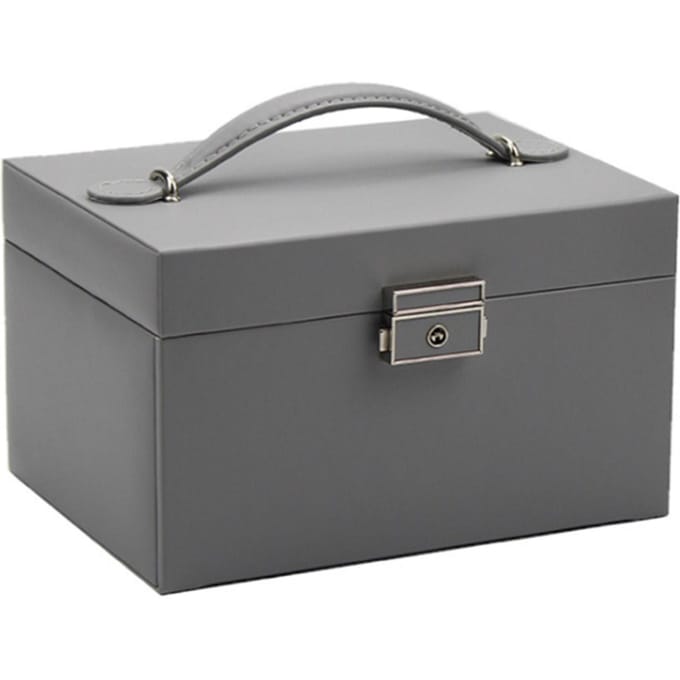 Sieradenorganizer 3-laags grote capaciteit sieradendoos oorbellen ketting ringen houder met make-up grijs