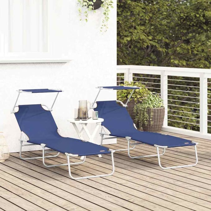 vidaXL Ligstoel 2 pcs Blauw 58 x 188 x 77cm Polyester