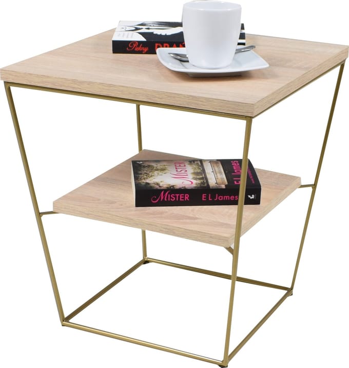 FutuStal - Stalen Salontafel - Draadontwerp - Gouden Basis - Sonoma Eik Blad