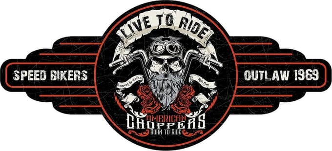 Signs-USA - Shield long - Live to Ride - Wandbord - 70 x 32 cm