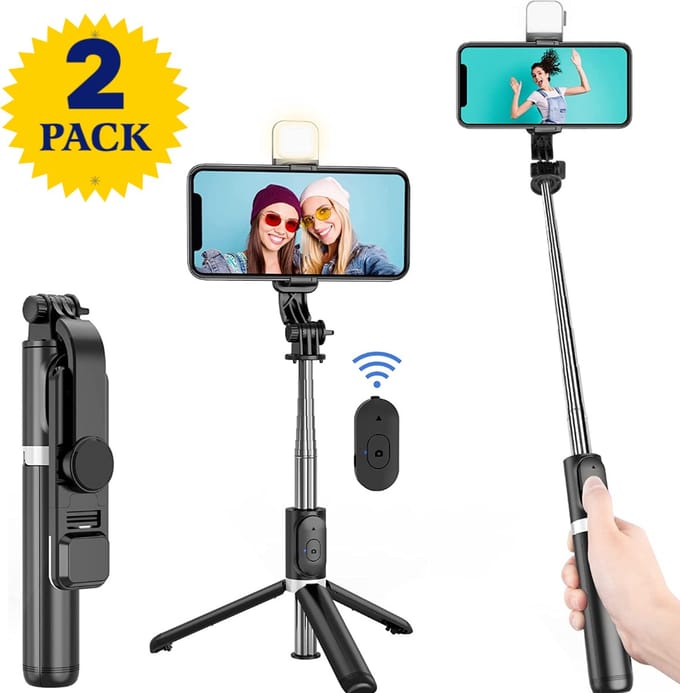 Tripod - Met LED-Lamp - Bluetooth Afstandsbediening - Uitschuifbaar - Statief - Universeel - Zwart