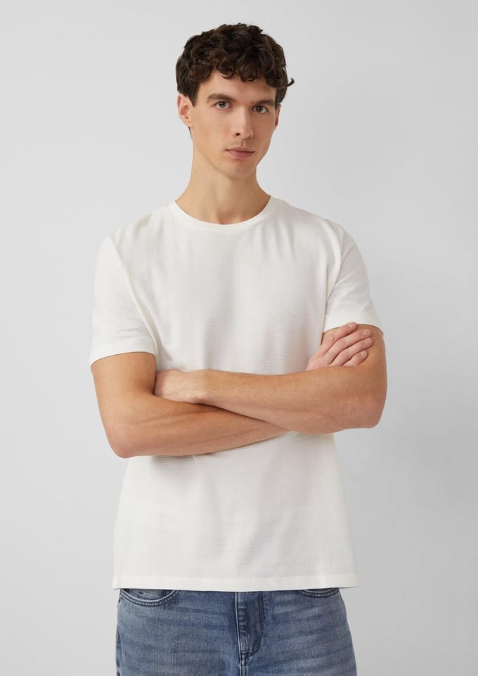 s.Oliver - male - Gestructureerd T-shirt van katoenmix