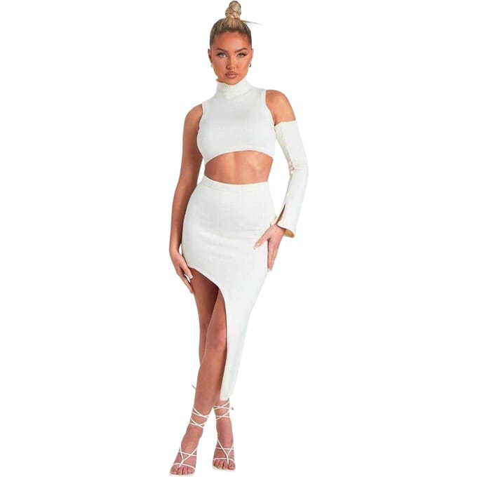Missy Empire Gebreide, nauwsluitende midirok voor dames (Crème)