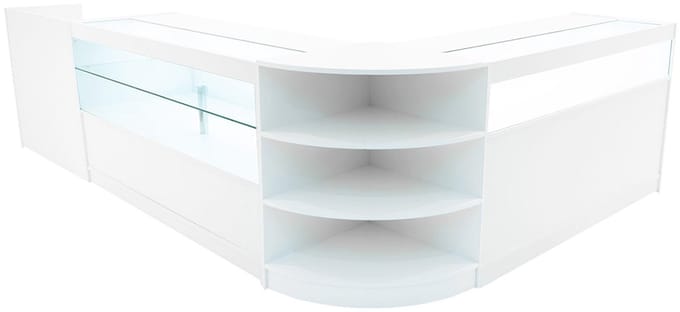 Europa led-winkeltoonbankset - wit - 150 & 60 cm modules - mdf & glas