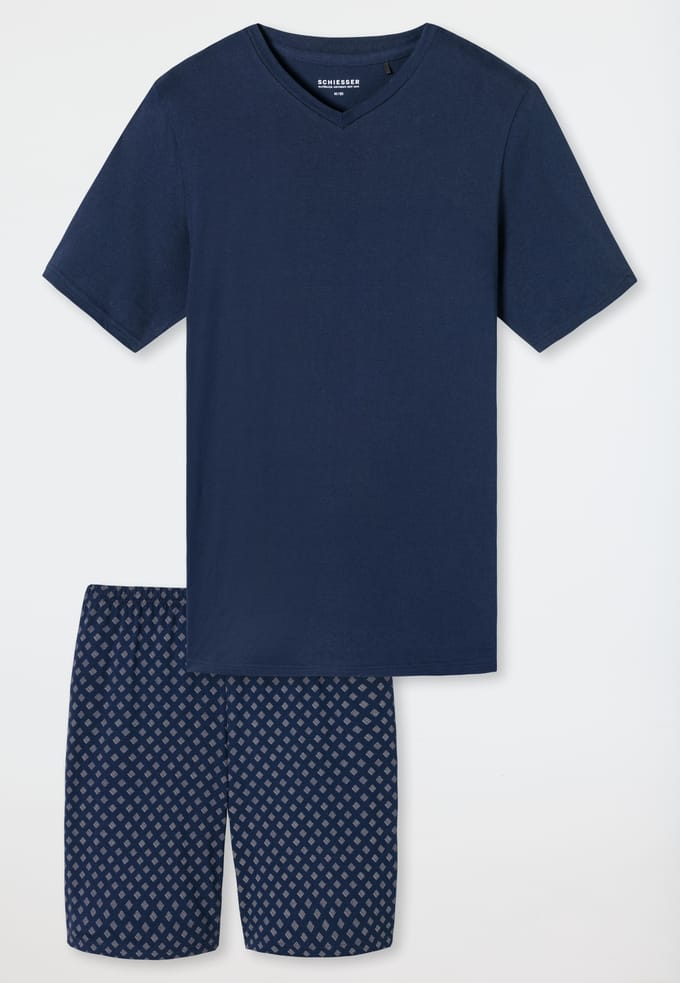 Schiesser Pyjama kort Casual Essentials - Heren shortama - admiral