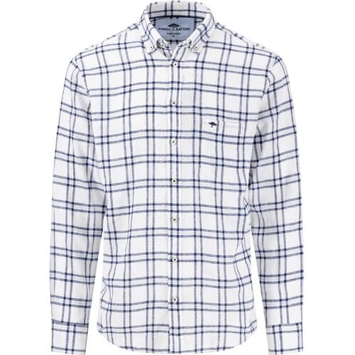 Fynch-Hatton Overhemd Linnen Classic Duo Check Button-Down Wit / male