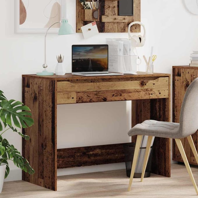 vidaXL - Bureau - met - lade - Oudhout - 100 - x - 50 - x - 78 - cm - Geconstrueerd - hout