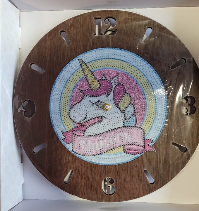 Diamond painting houten klok - Unicorn