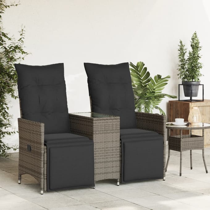 vidaXL - Tuinbank - 2-zits - verstelbaar - met - tafel - poly - rattan - grijs
