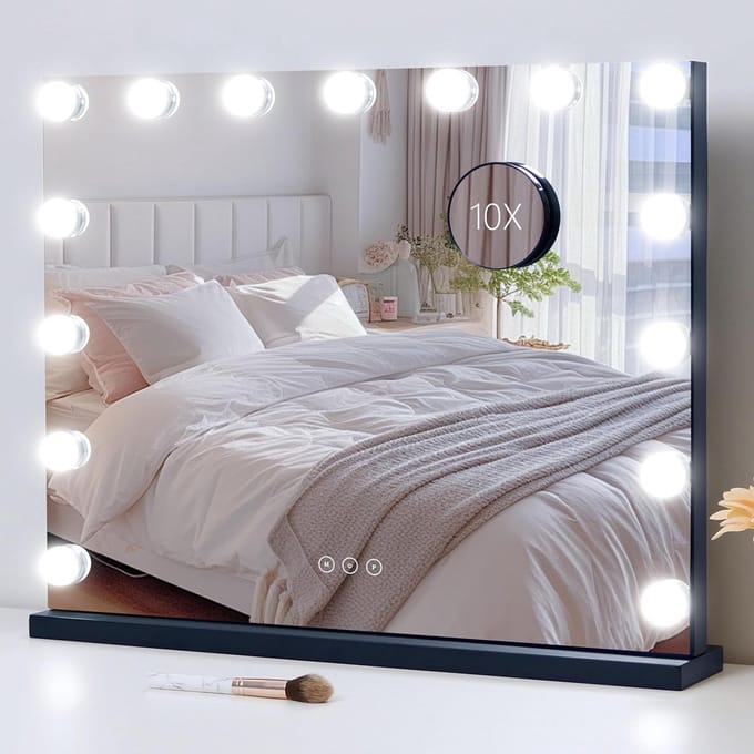 Verlichte Verstelbare Make-up Spiegel met 3 Kleuren LED en 10x Vergroting