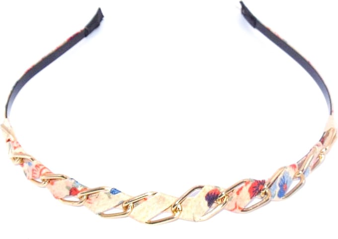 Diadeem cremekleur met bloemetjespatroon + gouden schakels