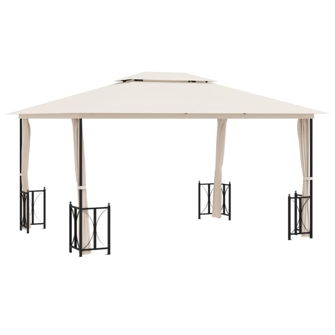 vidaXL - Prieel - met - zijwanden - en - dubbel - dak - 3x4 - m - crèmekleurig