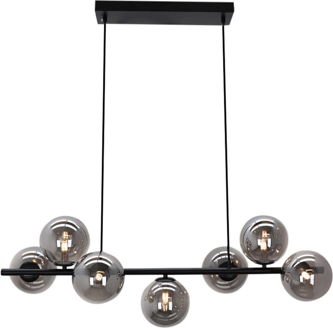 Olucia - REMO - Hanglamp - Grijs / Zwart - 7L - Vorm: Rechthoek
