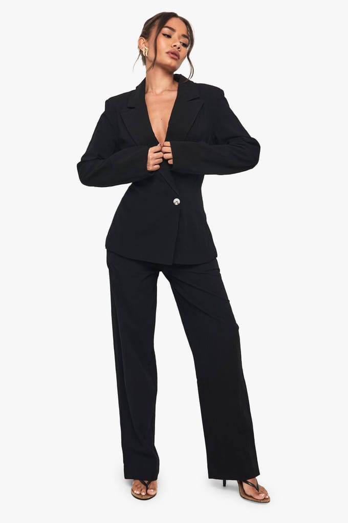 boohoo Dames Linnen Tailored Straight Leg Trouser | Zwart | Maat: 42