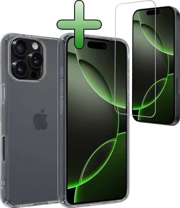Hoesje Met Screenprotector - Geschikt voor Apple iPhone 16 Pro Max - Sterk & Shockproof - Back Cover - Siliconen Case - Telefoon Hoes - Transparant