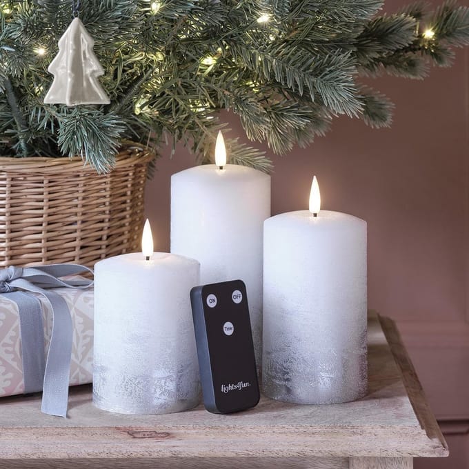 TruGlow Kerstkaarsen Set van 3 Zilver Ombre met Afstandsbediening en Timer