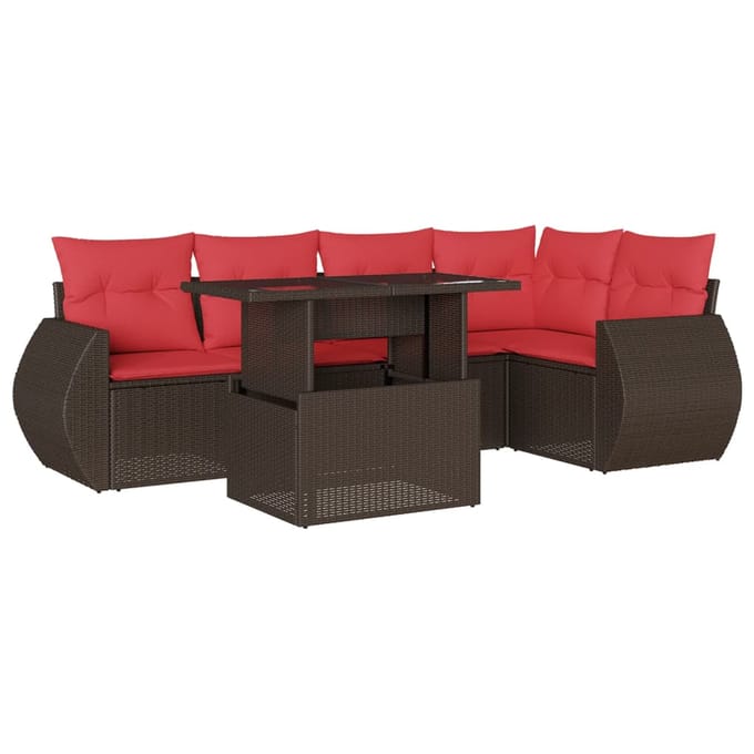 vidaXL - 6-delige - tuinbankset - met - kussens, - bruin - polyrotan