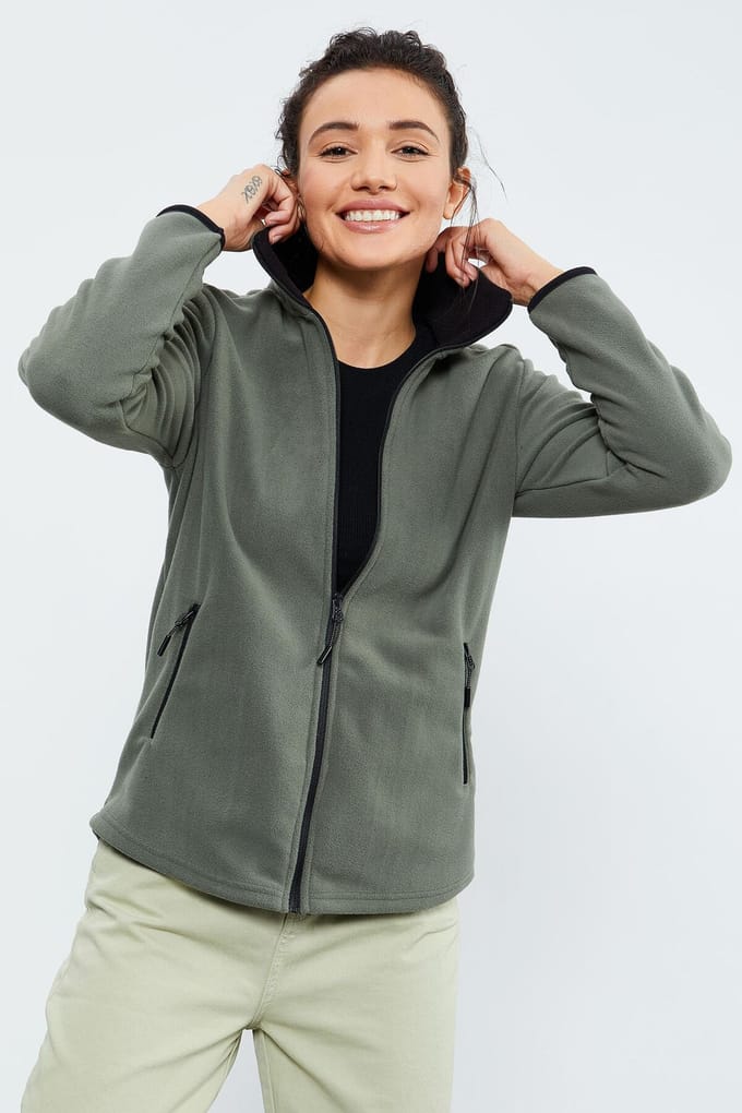 Dames Pluche Rits-Voorkant Sweater