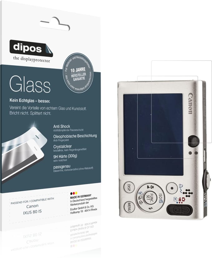 dipos – 2x Pantserfolie geschikt voor Canon IXUS 80 IS | 9H Screenprotector