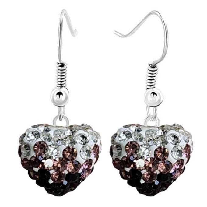 Fako Bijoux® - Oorbellen - Disco Dots - Hanger - Hart Duo - Bruin