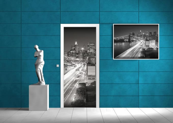Deursticker Muursticker Skyline, Steden | Zwart | 91x211cm