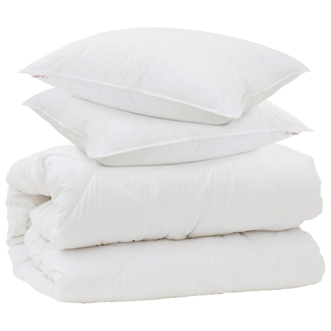 vidaXL - Dekbed - met - Kussens - met - kussen - 3 - st - Wit - Microvezel