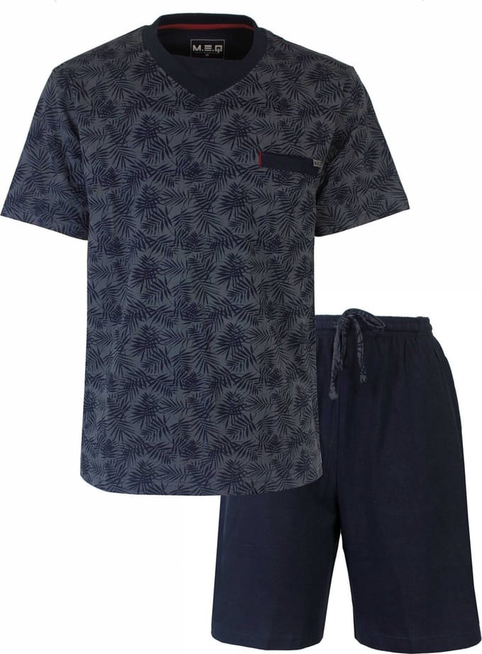 MEQ Heren Shortama - Pyjama Set - Borstzakje - Donker Blauw - Maat M