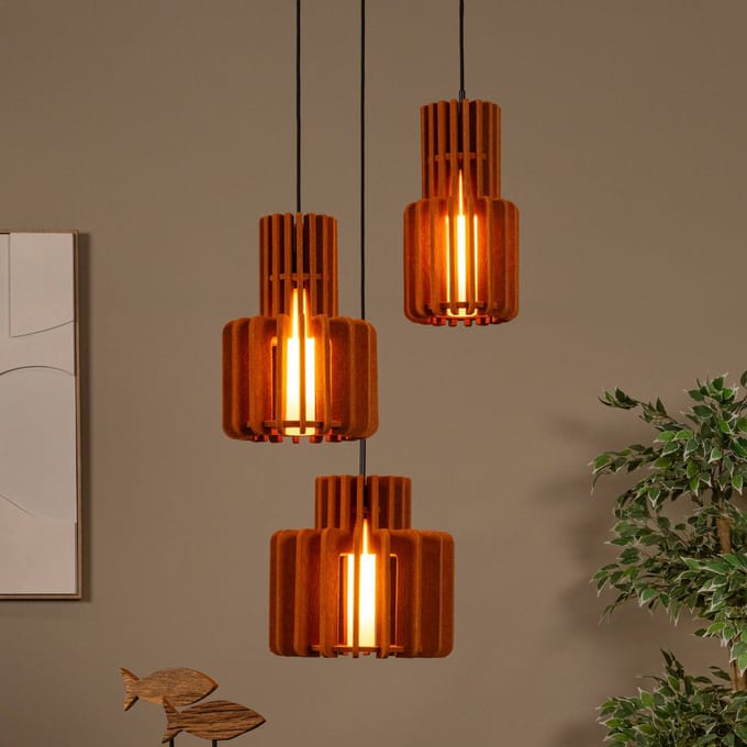 Lucide hanglamp Rollo, terracotta, Ø 50 cm, stof/metaal, 3-lamps.