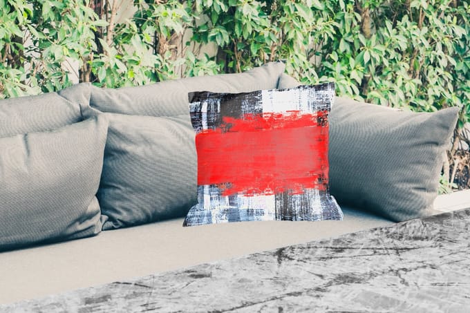 Buitenkussen - Schilderij - Abstract - Rood - Olieverf - 45x45 cm - Weerbestendig