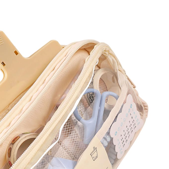 Transparante Etui 3 Lagen Grote Capaciteit Doorzichtig Etui Draagbaar Multifunctioneel Schattig beige