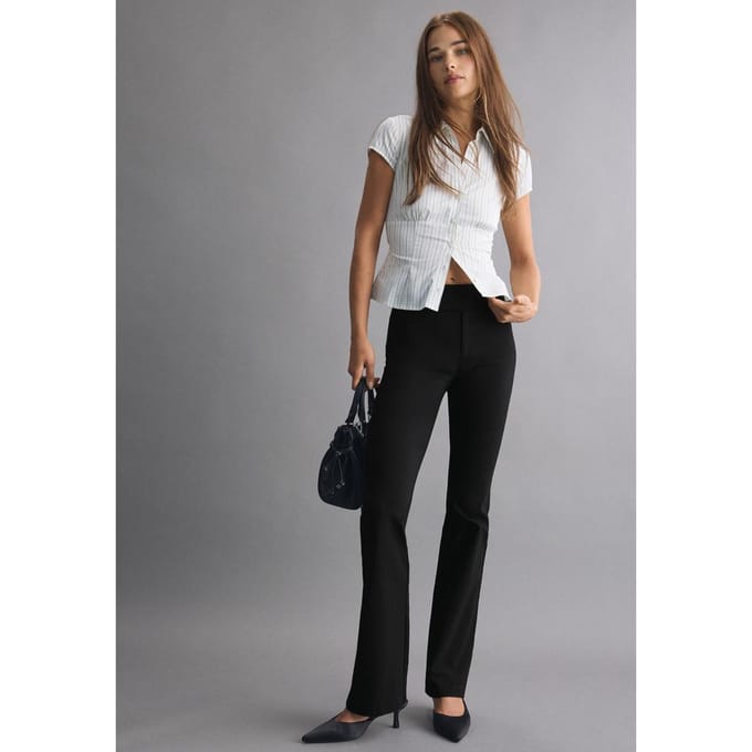 Stradivarius High waist flared bengaline broek  Zwart 40