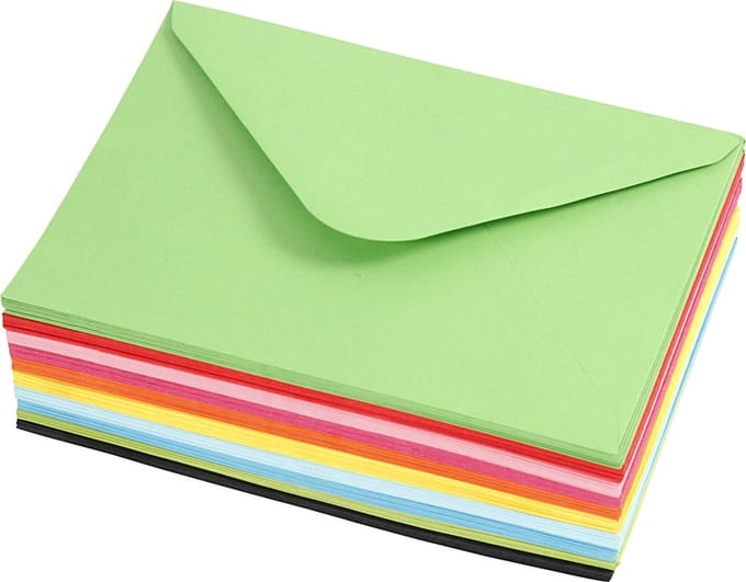 Gekleurde Enveloppen, afmeting envelop 11,5x16 cm, 80 gr, diverse kleuren, 10x10 stuk