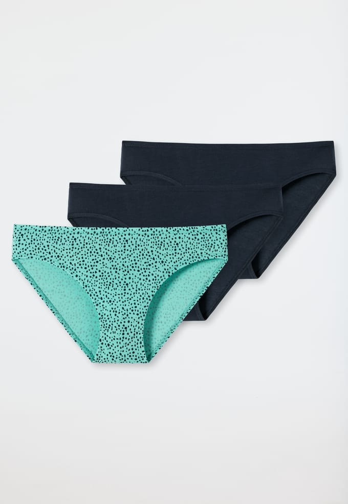 Slips, set van 3, donkerblauw met zwarte stippen op muntgroen - 95/5 152