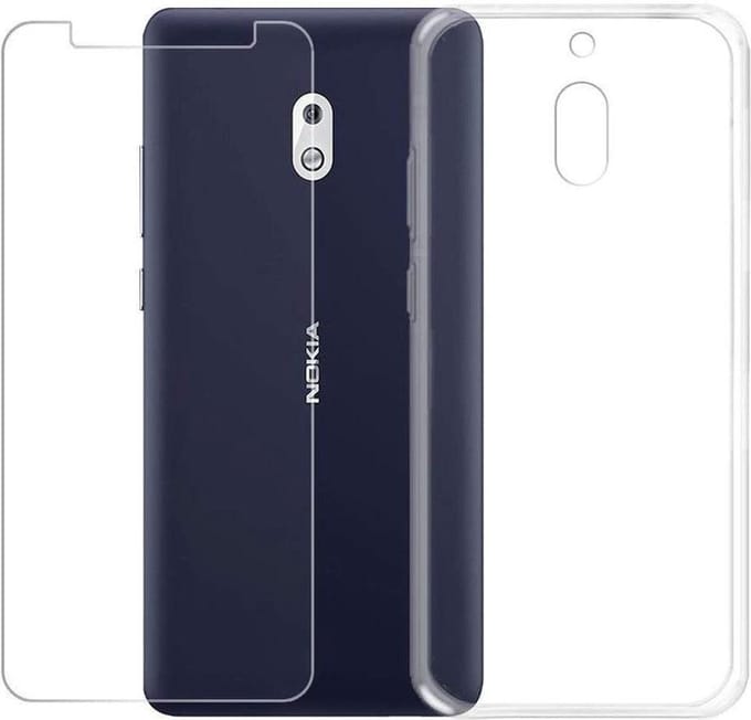 Silicone hoesje transparant met 2 Pack Tempered glas Screen Protector Geschikt voor: Nokia 2.1