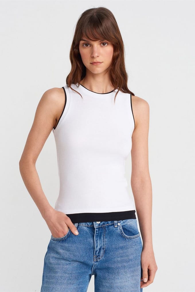 Mouwloze Geribbelde Katoenen Blouse