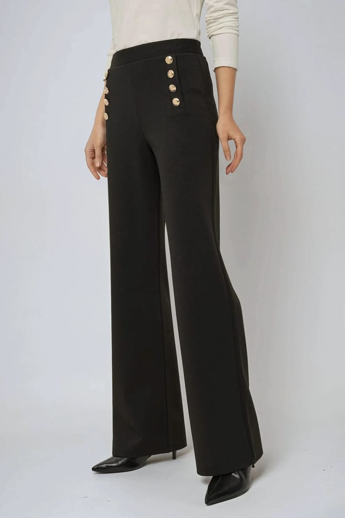 Hoge Taille Wijde Pantalon met Knopen Detail