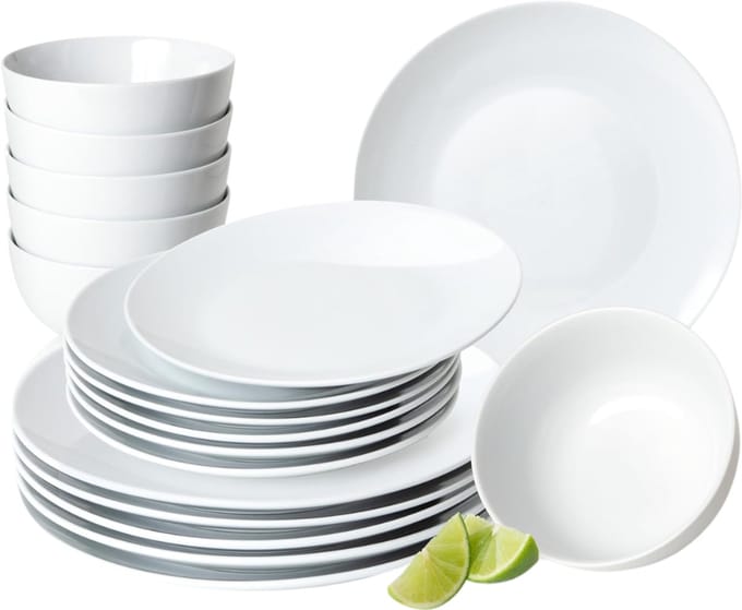 MRKK® Serviesset 6 Persoons - Serviessets - Bordenset - Chique Bordenset - Porselein - Wit