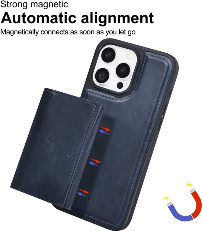 TUNIQ telefoonhoesje voor Apple iPhone 15 Pro Max - Afneembare pasjeshouder - Blauw