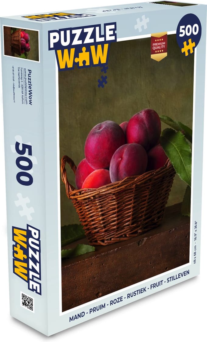 Puzzel Mand - Pruim - Roze - Rustiek - Fruit - Stilleven - Legpuzzel - Puzzel 500 stukjes
