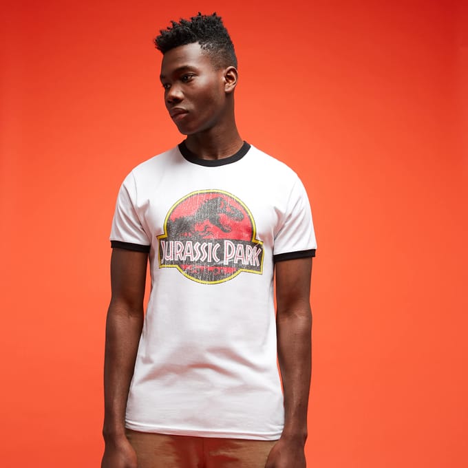 Jurassic Park Primal Vintage Logo ringer t-shirt - Zwart/Wit - XL