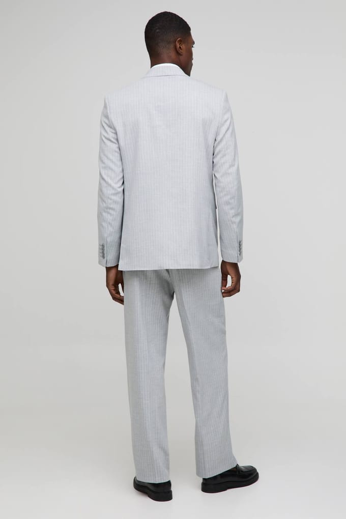 Oversized Pinstripe Double Breasted Suit Jacket | Grey | Size 46