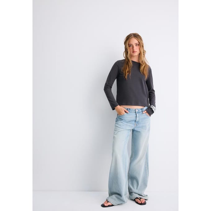 Stradivarius T-shirt met lange mouw en zachte touch  Donkergrijs M