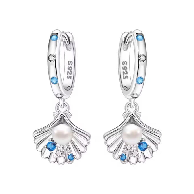Oorbellen schelp - dames - zirkonia - blauw
