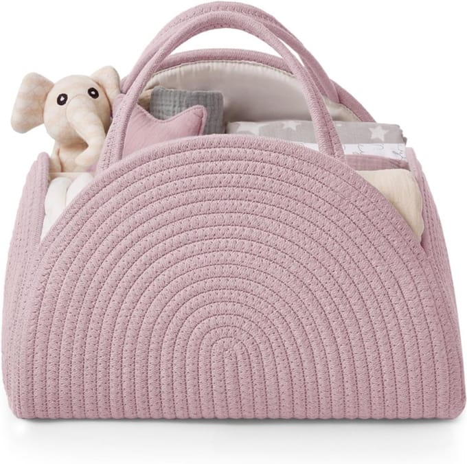 Luiertas - Luiermand - Geweven luierdoos - Opbergmand - Opbergdoos - roze