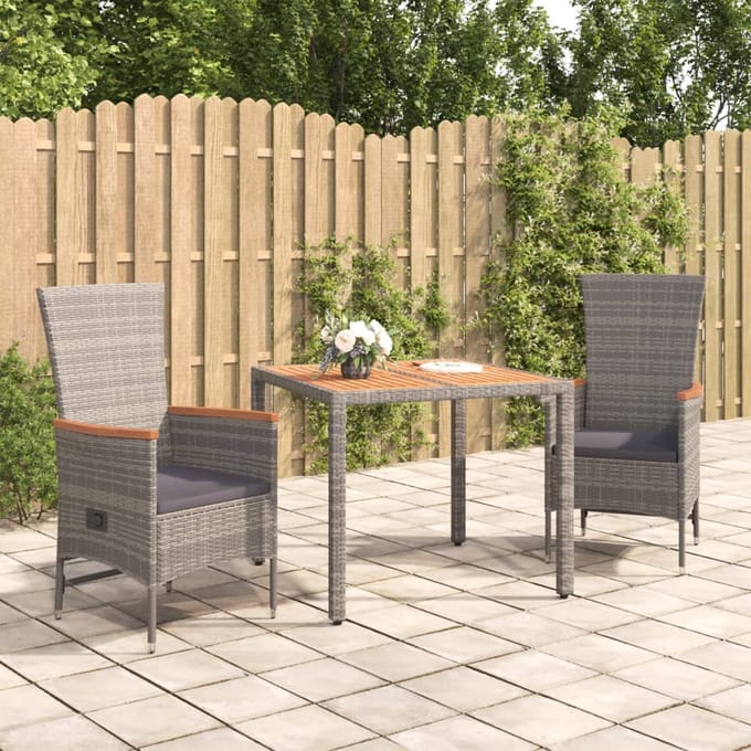 vidaXL - 3-delige - Tuinset - met - kussens - poly - rattan - grijs