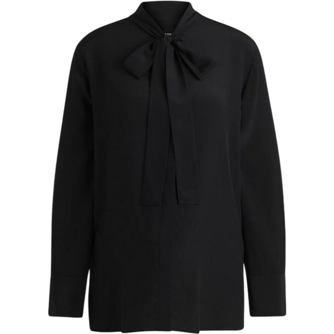 Boss Damesblouse met lange mouwen en strik in de hals (Zwart)