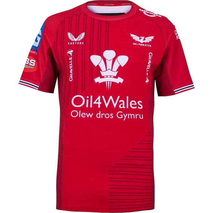 Castore Retro-rugbyshirt voor heren van Scarlets (Scarlet)